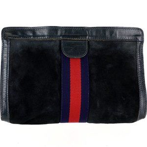 Vintage GUCCI Web Suede Leather Cosmetics Toiletry Bag Italy